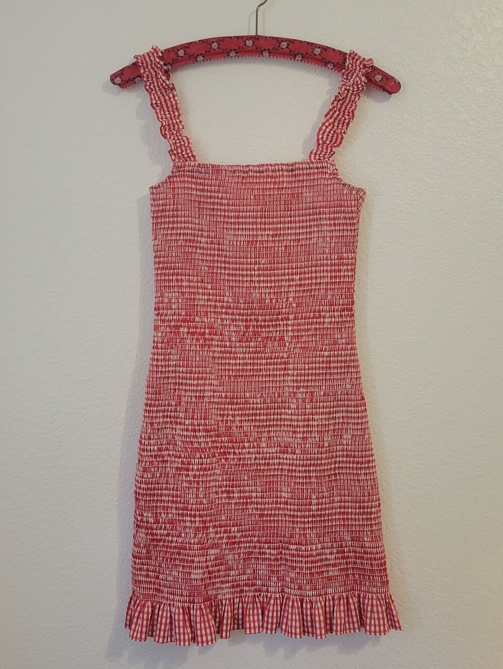 Gianni Bini Red White Gingham Smocked Bodycon Dress Medium